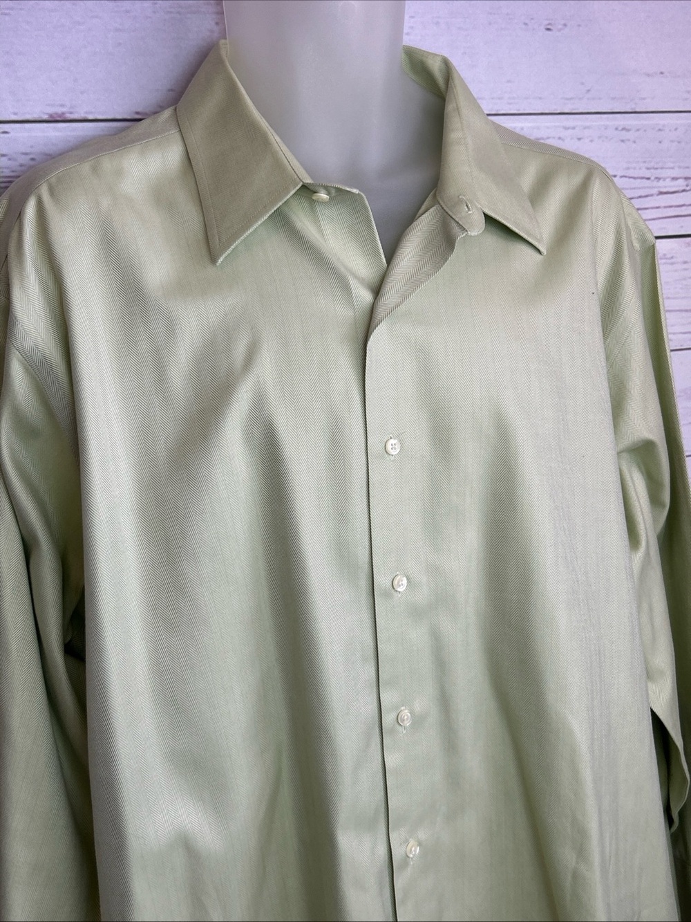 Brooks Brothers 17 1/2-34 Green Herringbone Long Sleeve Button Up Dress Shirt